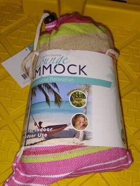 Tree Anchored Lounge Hammock - Pink & Lime Striped